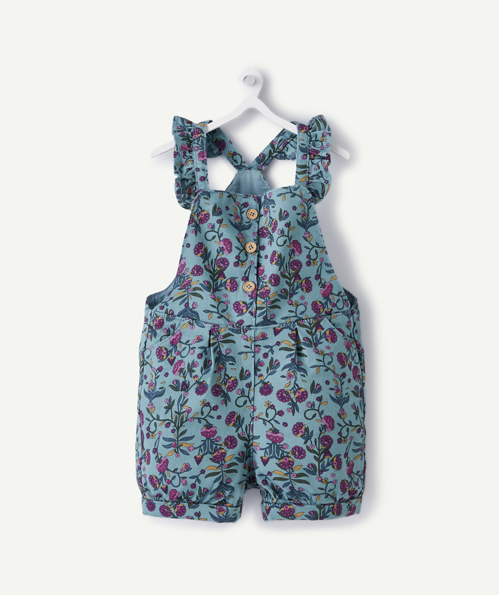 Salopette bébé fille bleu canard avec imprimé floral - 3 M