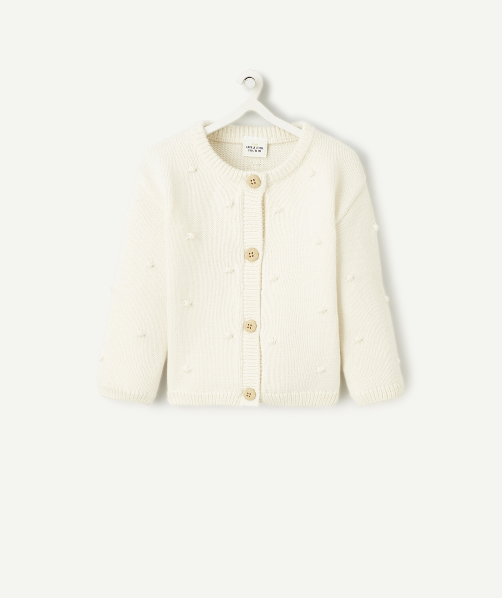 Cardigan bébé fille en maille ajourée écru - 3 M
