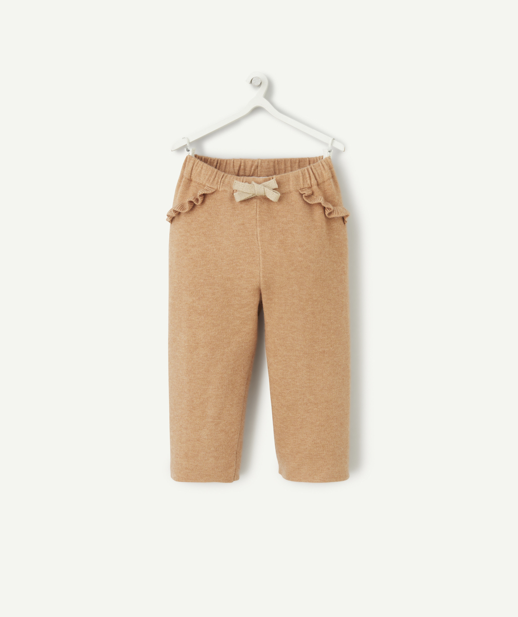 pantalon droit bébé fille en fibres recyclées marron avec volants - 12 m