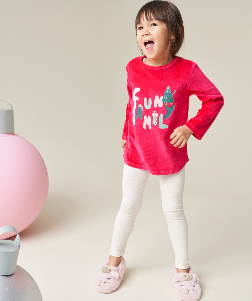 Pyjama en velours fille en fibres recyclées rose - 10 A