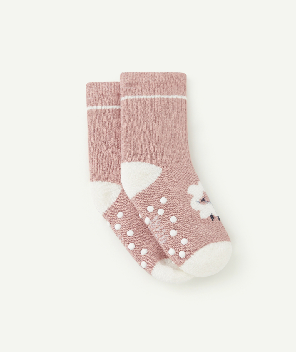 La paire de chaussettes bébé fille antidérapantes en coton biologique rose - 15-17