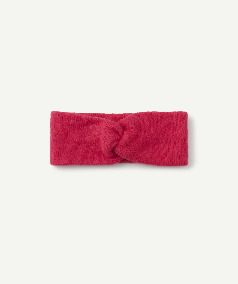 Bandeau fille en tricot rose fushia avec noeud - 2-6 A