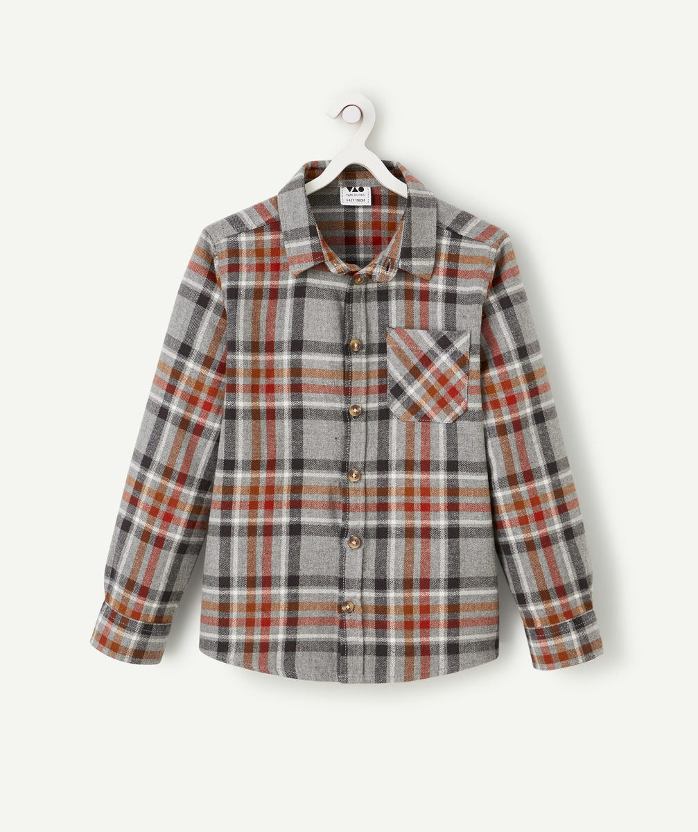 Chemise à carreaux garçon gris chiné twill gratté - 12 A