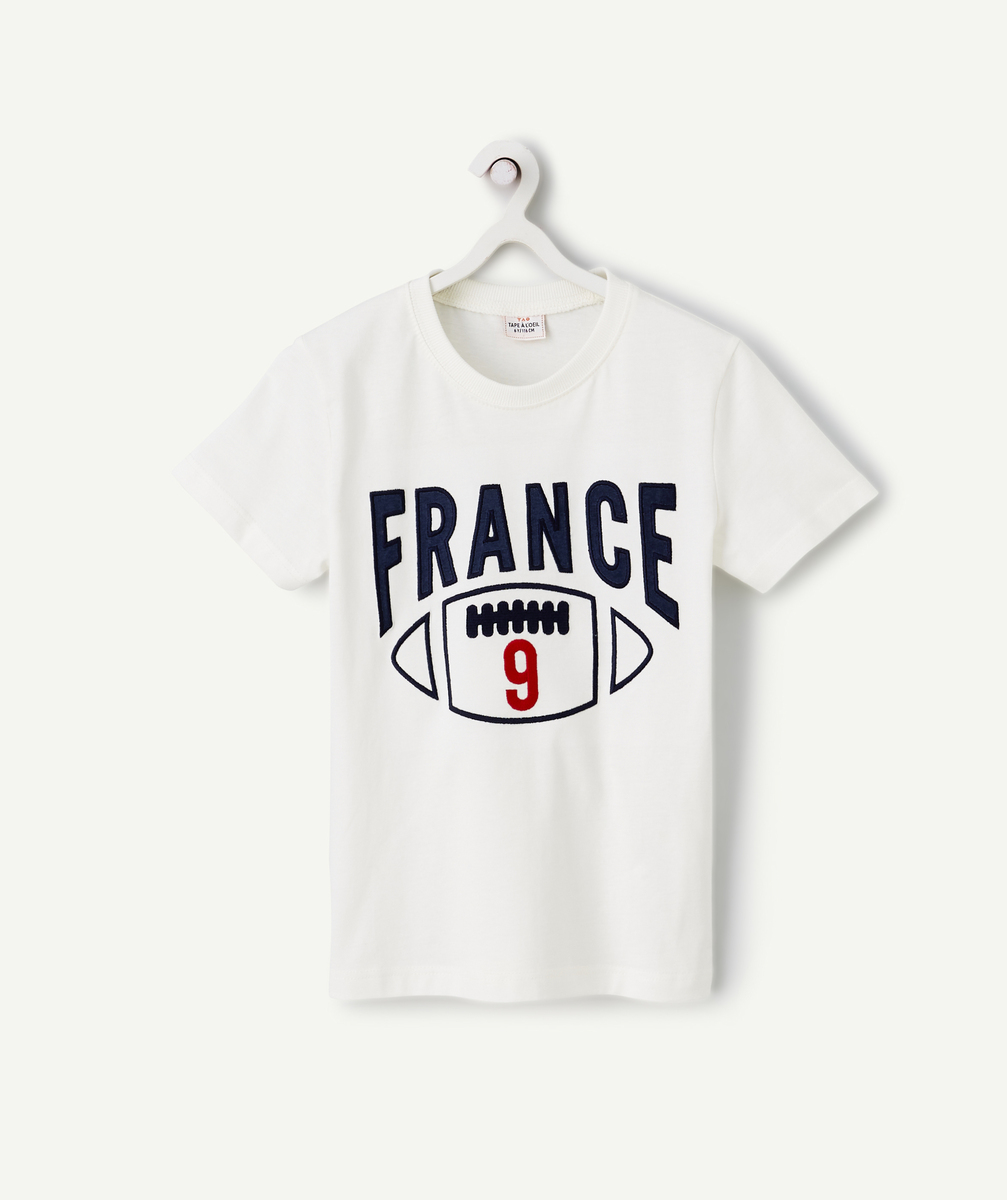 T-shirt garçon en coton bio blanc thème rugby brodé - 4 A