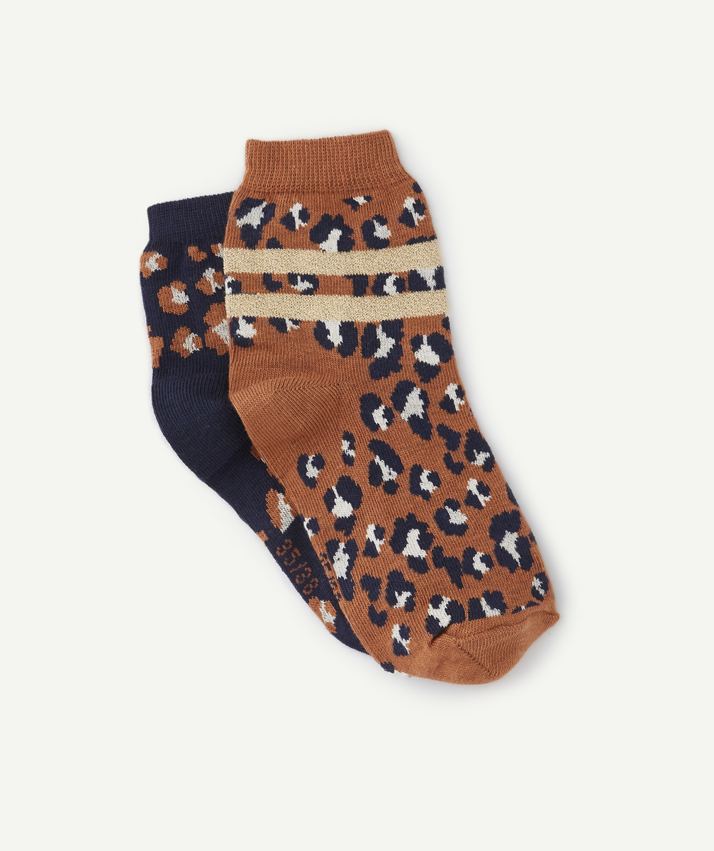 Lot de 2 chaussettes hautes fille en coton bio et imprimées léopards - 39-41