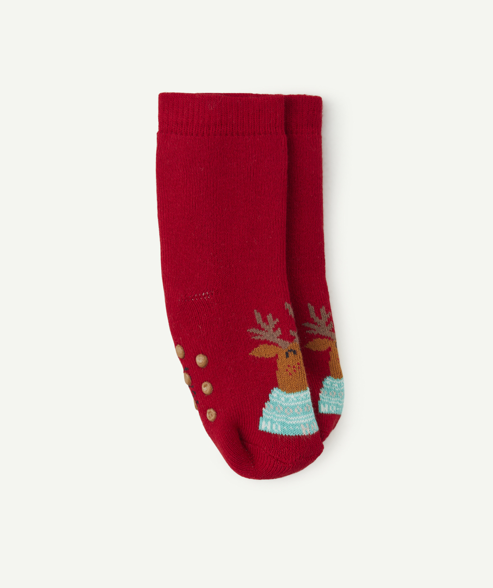 La paire de chaussettes bébé garçon antidérapantes en coton bio renne - 18-20