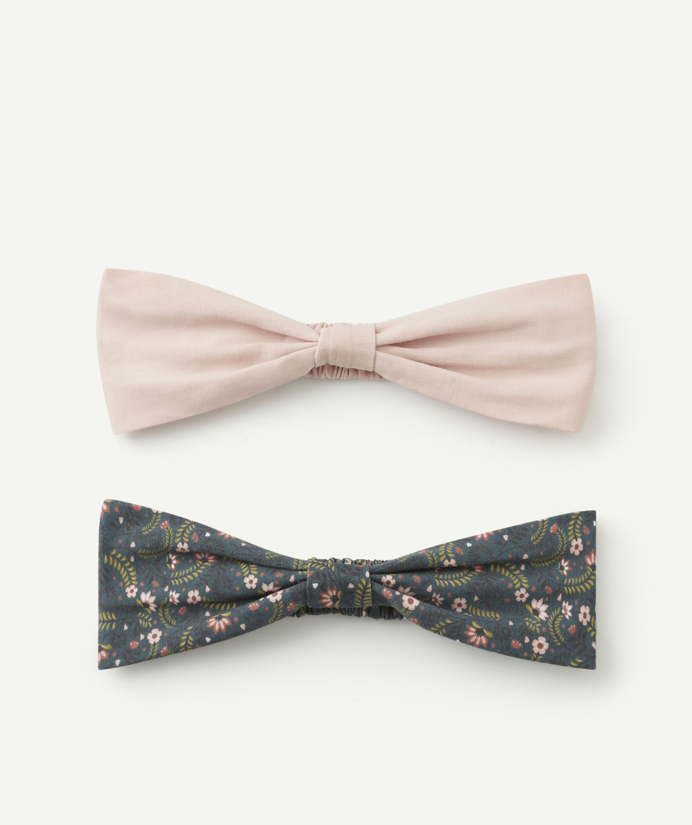 Lot de 2 bandeaux fille rose pâle et bleu canard imprimé fleuri - TU