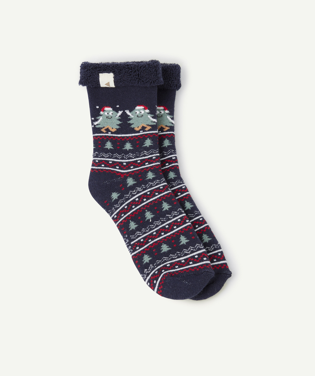 Chaussettes de noël garçon en coton biologique bleu marine - 35-37