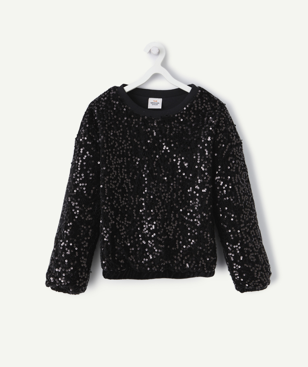 Sweat fille en velours noir et à sequins - 12 A
