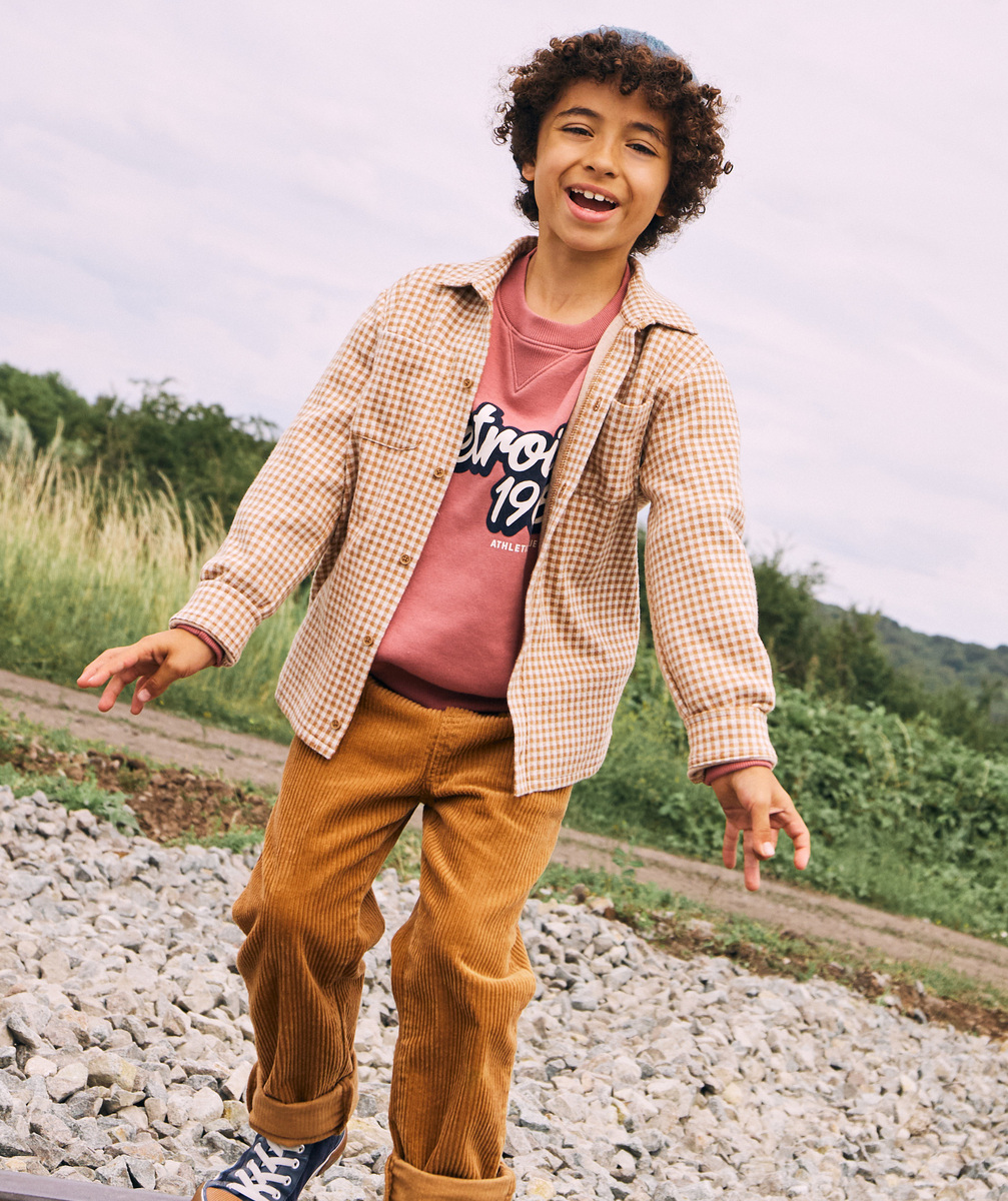 Chemise à carreaux garçon marron et écru avec poches - 6 A