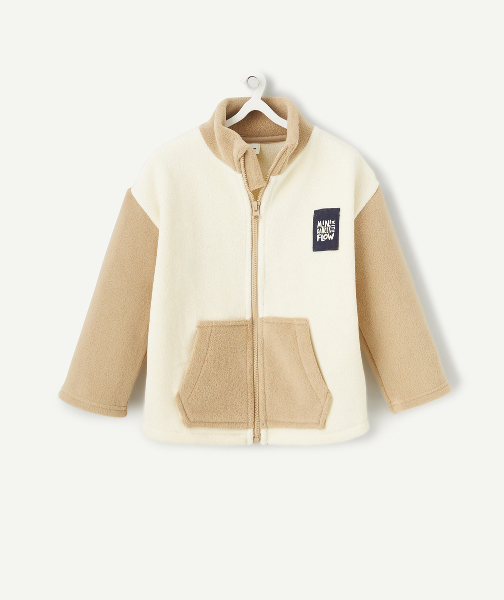 Veste bébé garçon polaire blanche et marron avec patch - 9 M