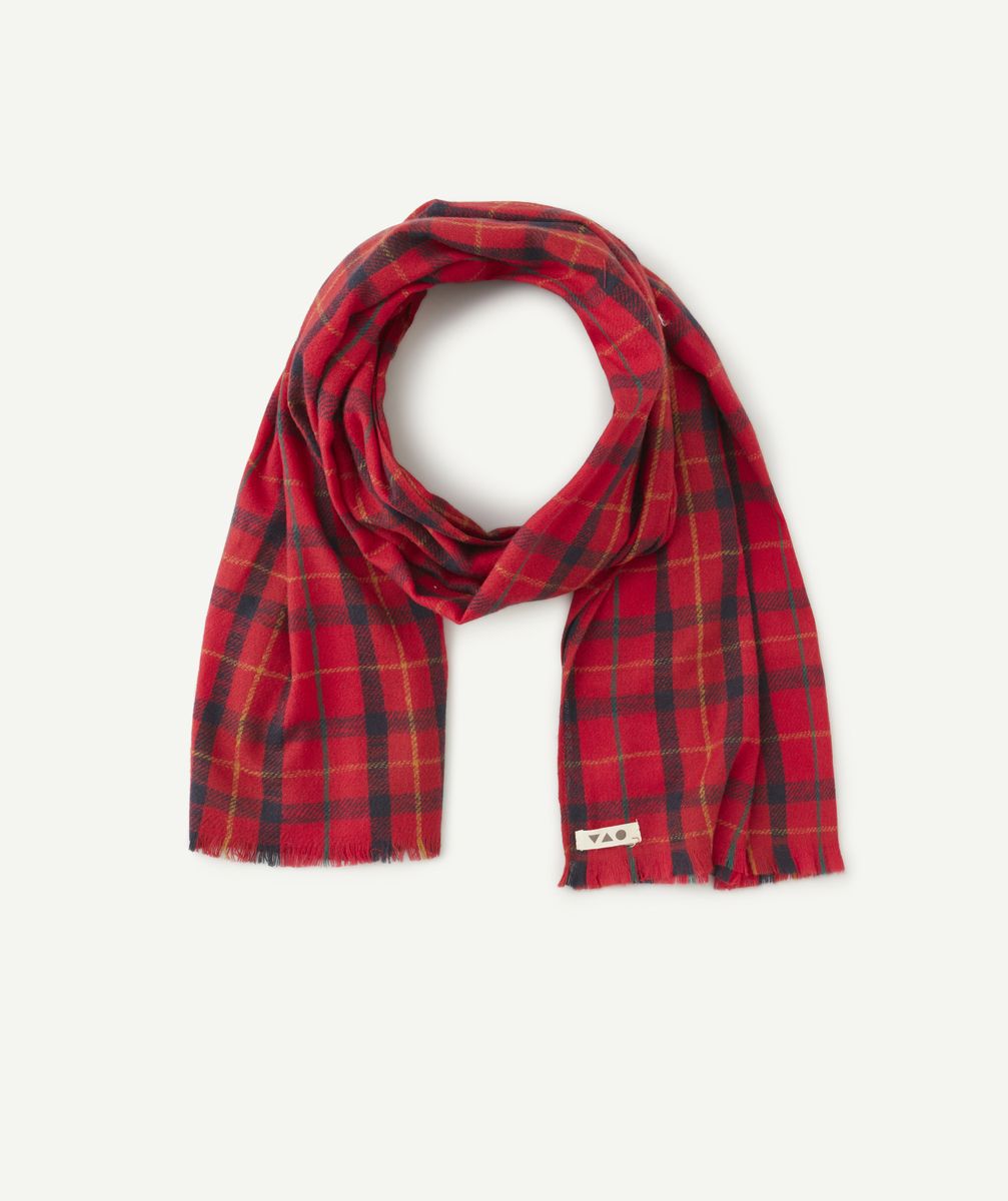 Foulard garçon en fibres recylées rouge à carreaux - TU